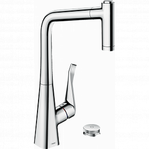 Смеситель для кухни hansgrohe Metris Select M71 320, 2jet, sBox 73806000 на 2 отверстия, с вытяжным душем, хром