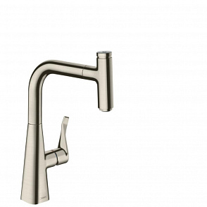 Смеситель для кухни hansgrohe Metris Select M71 240 73802800 с вытяжным изливом, 1jet, sBox, сталь