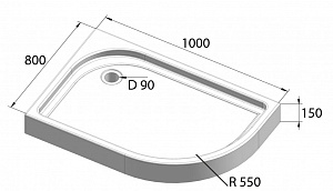 Душевой поддон Tray BelBagno TRAY-BB-RH-100/80-550-15-W-R