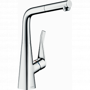 Смеситель для кухни hansgrohe Metris M71, 320 Eco, 1jet, sBox 73828000 с вытяжным изливом, хром