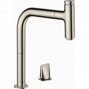 Смеситель для кухни hansgrohe Metris Select M71 200, 1jet, sBox 73804800 2 отверстия, с вытяжным изливом, сталь