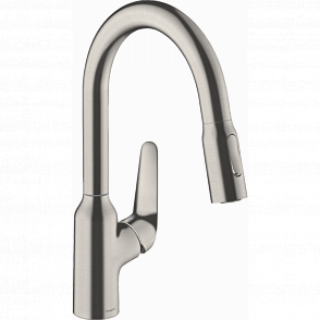 Смеситель для кухни hansgrohe Focus M42, 180, 2jet, sBox 71821800 с вытяжным душем, сталь