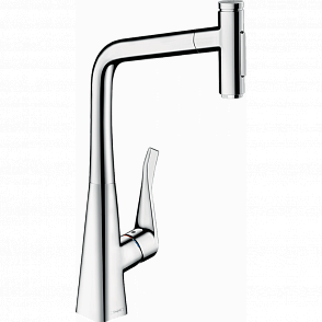 Смеситель для кухни hansgrohe Metris Select M71, 320, 2jet, sBox 73816000 с вытяжным душем, хром