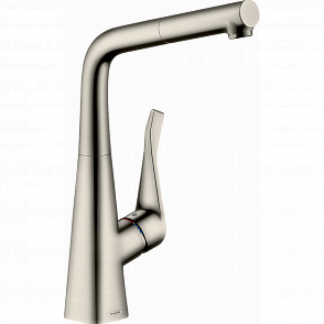 Смеситель для кухни hansgrohe Metris M71, 320, 1jet, sBox 73812800 с вытяжным изливом сталь