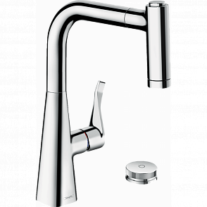 Смеситель для кухни hansgrohe Metris Select M71 220, 2jet, sBox 73805000 на 2 отверстия с вытяжным душем, хром