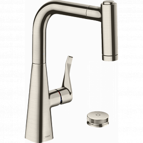 Смеситель для кухни hansgrohe Metris Select M71 220, 2jet, sBox 73805800 на 2 отверстия, с вытяжным душем, сталь